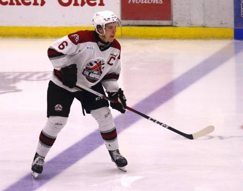Virden Oil Capitals captain Ty Plaisier defends his team&rsquo;s blue line while shorthanded against the Waywayseecappo Wolverines during Manitoba Junior Hockey League action at Tundra Oil & Gas Place on Sept. 20. (Massimo De Luca-Taronno/The Brandon Sun)