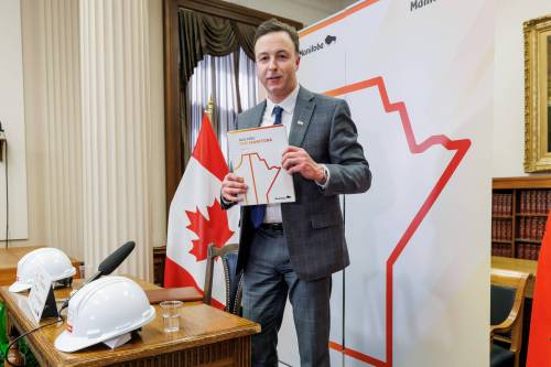 Manitoba Finance Minister, Adrien Sala, talks to the media prior to tabling the 2025 Manitoba Budget last year. This year, the province faces especially tough choices due to world events, and something has got to give, writes Jesse Hajer. (Mike Deal/The Winnipeg Free Press files)