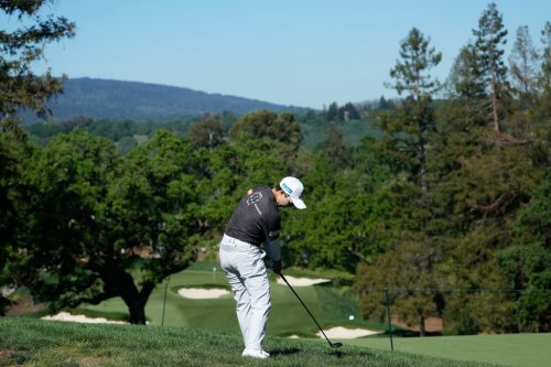 Hyo Joo Kim, of South Korea, hits toward the 10th fairway during the first round of the LPGA Fortinet Founders Cup golf tournament, Thursday, March 19, 2026, in Menlo Park, Calif. (AP Photo/Jeff Chiu)