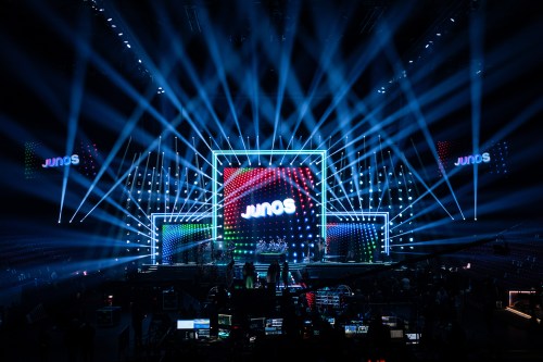 A lighting rehearsal is performed during a preview of the Juno awards set, in Vancouver on Friday, March 28, 2025. THE CANADIAN PRESS/Ethan Cairns