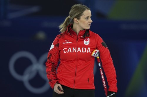 Canada's Jocelyn Peterman competes during the mixed doubles round robin phase of the curling competition against Estonia at the 2026 Winter Olympics, in Cortina d'Ampezzo, Italy, Saturday, Feb. 7, 2026. (AP Photo/Fatima Shbair)