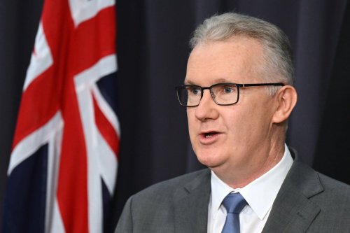 Australian Home Affairs Minister Tony Burke speaks to the media during a press conference at Parliament House in Canberra, Australia, Wednesday, March 11, 2026. (Lukas Coch/AAPImage via AP)/AAP Image via AP)