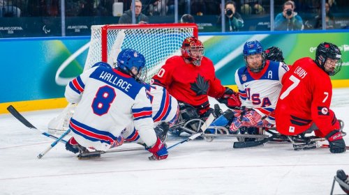 Corbin Watson  during the match against USA in the Para ice hockey final at the 2026 Paralympic Games in Milan, Italy on March 15, 2026. // THE CANADIAN PRESS/Handout — CANADIAN PARALYMPIC COMMITTEE, , Matteo Cogliati