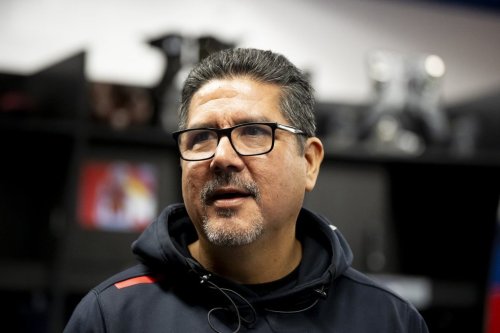 Montreal Alouettes offensive coordinator Anthony Calvillo takes part in a media meet and greet in the Alouettes' locker room, in Montreal on Thursday, March 5, 2026. THE CANADIAN PRESS/Christopher Katsarov