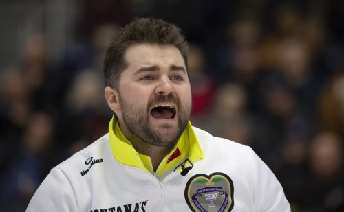 Matt Dunstone, Skip of Team Manitoba-Dunstone calls to his team during the Final against Team Alberta at the Montana's Brier Canadian men's curling championship, in St. John's, N.L., on Sunday, March 8, 2026. THE CANADIAN PRESS/Paul Daly