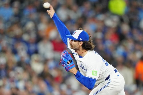 Blue Jays pitcher Dylan Cease (84) throws during the first inning of a Major League Baseball game against the Athletics in Toronto on March 28, 2026. THE CANADIAN PRESS/Frank Gunn