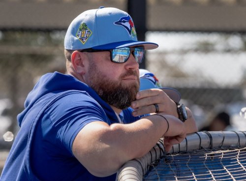 Toronto Blue Jays manager John Schneider watches batting practice at spring training in Dunedin, Fla. on Feb. 20, 2026. THE CANADIAN PRESS/Frank Gunn