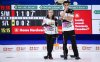 Team Sahaidak/Lott skip Kadriana Sahaidak, left, and third Colton Lott discuss strategy as they play Team Schmiemann/Morris at the Canadian Mixed Doubles Curling Championship in Calgary, Alta., Wednesday, March 24, 2021.THE CANADIAN PRESS/Jeff McIntosh