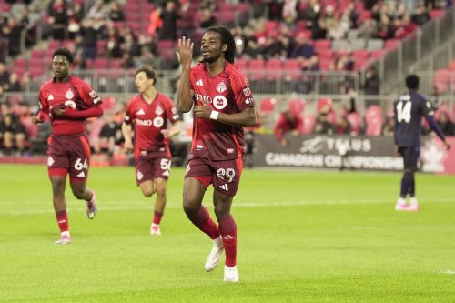 Toronto FC's Deandre Kerr celebrates after scoring against Atletico Ottawa during first half Canadian Championship action in Toronto, on Tuesday, May 5, 2026. THE CANADIAN PRESS/Chris Young