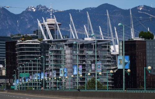 FIFA World Cup banners are seen on light standards on the Cambie Bridge, in Vancouver, on Monday, May 4, 2026. THE CANADIAN PRESS/Darryl Dyck