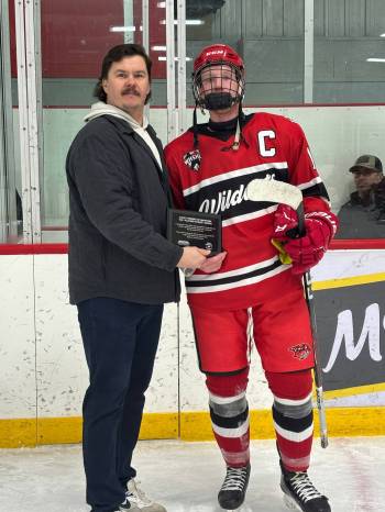Glenboro/Carberry/Baldur Wildcats defenceman Tucker Forbes poses after earning the player&rsquo;s choice award thanks to a 32 goal and 60-point campaign. (Submitted)