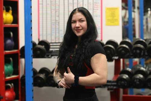 Brandon powerlifter Chanelle Dupuis, shown before a recent training session at Peak Performance, has found both physical and metaphorical strength in the sport as she prepares to attend her first provincial championships in Winnipeg in early May. (Perry Bergson/The Brandon Sun)