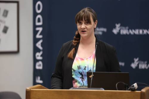 Salamander Summer Music Festival organizer Jenn Watson speaks during last week&rsquo;s city council meeting in Brandon. Watson says the festival has seen significant growth, with a record number of artists applying to perform at this summer&rsquo;s event. (Alex Lambert/The Brandon Sun)