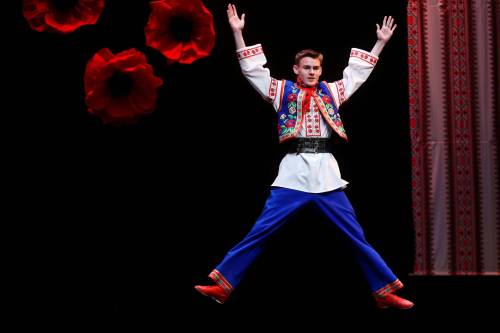 Nolan Low with Ethelbert Vitriwka Dance Club performs during the first day of the Ukrainian dance festival hosted by the Brandon Troyanda School of Ukrainian Dance at the Western Manitoba Centennial Auditorium in 2024. The biennial festival returns to the WMCA this weekend. (Tim Smith/The Brandon Sun files)