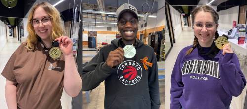 Assiniboine College students Nicole Mogk (left), Dennis Ngendakumana and Ashley Pogson flash the gold medals they earned at the recent Skills Manitoba Competition in Winnipeg. (Submitted)