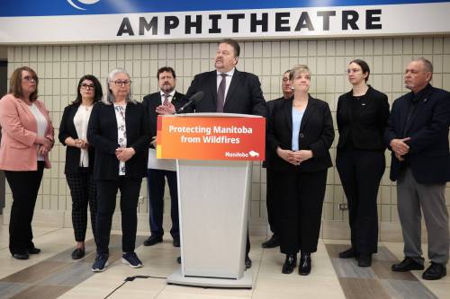 Natural Resources and Indigenous Futures Minister Ian Bushie speaks during a press conference at the Keystone Centre in Brandon on Tuesday after the province released its 2025 Wildfire Interim After Action Review. (Photos by Tim Smith/The Brandon Sun)