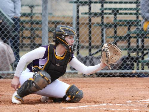 Vincent Massey catcher Rachel Lyver hit a two-run home run as the Vikings beat the Neelin Spartans 12-5 in the Brandon High School Softball League season opener on Tuesday. (Thomas Friesen/The Brandon Sun)