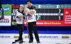 Team Sahaidak/Lott skip Kadriana Sahaidak, left, and third Colton Lott discuss strategy while playing Team Einarson/Gushue during the Canadian Mixed Doubles Curling Championship final in Calgary, Alta., Thursday, March 25, 2021.THE CANADIAN PRESS/Jeff McIntosh