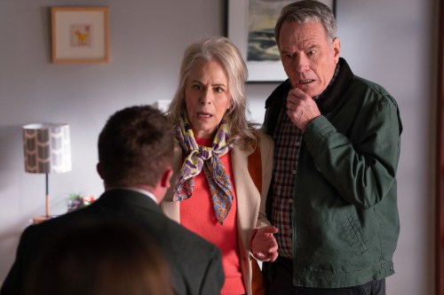 This image released by Disney shows Jane Kaczmarek and Bryan Cranston, right, in a scene from 