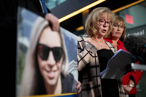 Mother of Samantha O’Neill, Gaye O’Neill speaks before the start of the B.C. Supreme Court trial involving the IRO (Institutional Religious Obstruction) lawsuit in Vancouver, on Monday, Jan. 12, 2026. THE CANADIAN PRESS/Ethan Cairns
