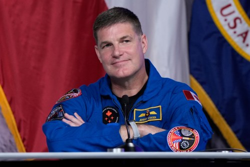 Canadian Space Agency astronaut Jeremy Hansen, a member of the NASA's Artemis II crew, listens to a question during a press conference on Thursday, April 16, 2026, in Houston. (AP Photo/Ashley Landis)