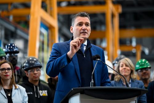 Minister of Artificial Intelligence and Digital Innovation and Minister responsible for the Federal Economic Development Agency for southern Ontario Evan Solomon speaks during an announcement at Les Ateliers Beau Roc in Vars, Ont., on Monday, May 4, 2026. THE CANADIAN PRESS/Spencer Colby