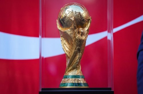 The FIFA World Cup trophy is displayed during the launch of a trophy tour, in Vancouver, on Friday, April 10, 2026. THE CANADIAN PRESS/Darryl Dyck
