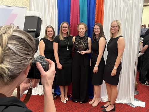 Laura McDougald-Williams (centre) poses for a photo with friends in 2024 after winning a Women of Distinction award for her contributions to agriculture. Also pictured are (from left) Karla Dane, Stacy Senkbeil, Michelle Pearson and Jill Giesbrecht. This year’s Women of Distinction awards show takes place Wednesday at the Western Manitoba Centennial Auditorium. (The Brandon Sun files)
