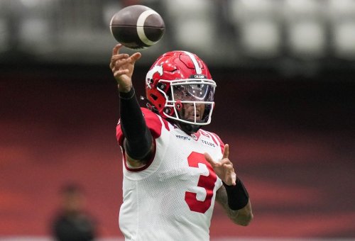 Calgary Stampeders quarterback Vernon Adams Jr. passes during the first half of the CFL western semifinal football game against the B.C. Lions, in Vancouver, on Saturday, November 1, 2025. THE CANADIAN PRESS/Darryl Dyck