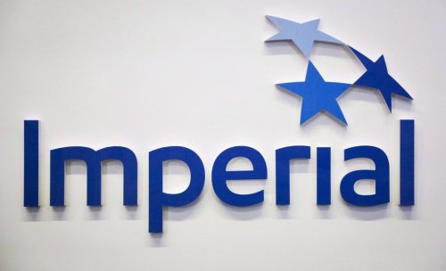 Imperial Oil says its cleaning up a bitumen and water leak at its site northwest of Cold Lake, Alta. The Imperial Oil logo at the company's annual meeting in Calgary on April 28, 2017. THE CANADIAN PRESS/Jeff McIntosh