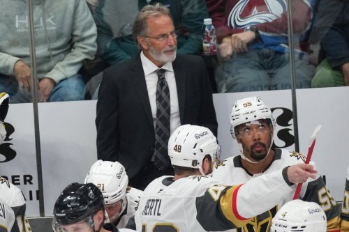 Vegas Golden Knights head coach John Tortorella looks on during the first period in Game 1 of the Western Conference finals NHL hockey Stanley Cup playoff series against the Colorado Avalanche Wednesday, May 20, 2026, in Denver. (AP Photo/David Zalubowski)