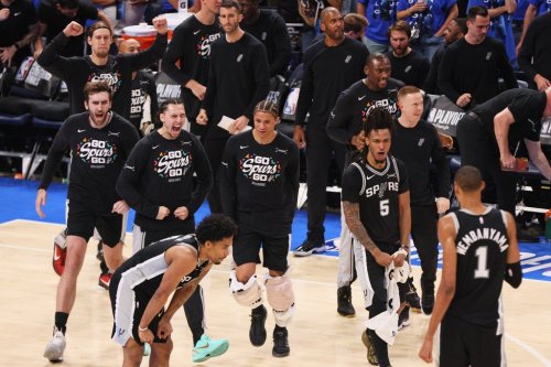 The San Antonio Spurs reacts as a timeout is called in the second half of Game 7 of the Western Conference finals of the NBA basketball playoffs series against the Oklahoma City Thunder Saturday, May 30, 2026, in Oklahoma City. (AP Photo/Nate Billings)