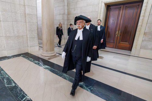 Speaker Tom Lindsey heads towards the Assembly Chamber for Question Period Wednesday afternoon. Lindsey stepped into controversy recently by banning certain words from the legislative assembly chamber. (Mike Deal/Winnipeg Free Press)