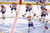 Montreal Canadiens players celebrate their Game 7 victory over the Sabres in Buffalo, N.Y., on Monday, May 18, 2026. (AP Photo/Jeffrey T. Barnes)