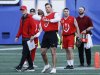 Team Canada head coach Paul LaPolice looks on as Michael O’Connor (39) throws during Canada flag football selection camp action in Winnipeg, Friday, May 1, 2026. THE CANADIAN PRESS/John Woods