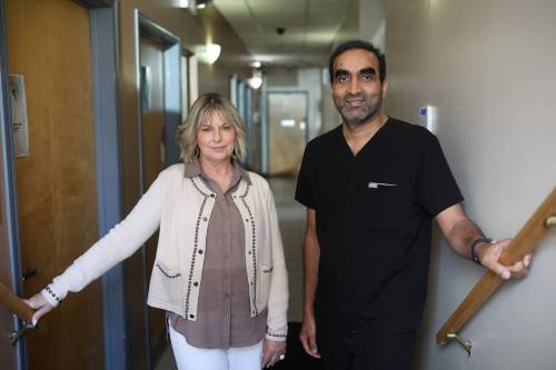 Shannon Morrow-Stritz, manager of the Rapid Access to Addictions Medicine (RAAM) clinic, and Dr. Ranjit Tatineni, a Brandon physician, pose for a photo at the 7th Street Health Access Centre in Brandon on Tuesday. (Tim Smith/The Brandon Sun)