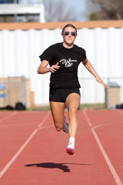 Soleil Kaktins broke the city record in the junior varsity girls 100-metre at a track and field meet earlier this season. The Vincent Massey sophomore enters today's city championship as the favourite in the 100m and 200m. (Thomas Friesen/The Brandon Sun)