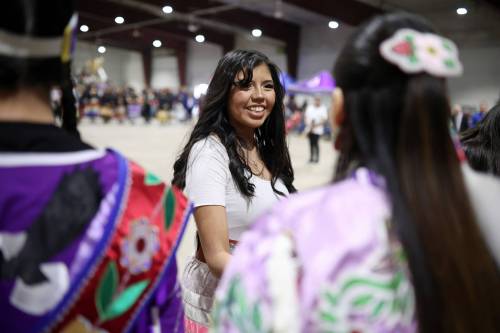 Vincent Massey High School graduate Mitana Taylor is congratulated by dignitaries during the Our Journey celebration at the Keystone Centre’s Manitoba Room on Friday. (Photos by Tim Smith/The Brandon Sun)