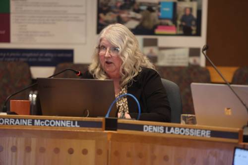 Trustee Lorraine McConnell voted against two motions related to agreements involving St. Augustine School during the Brandon School Division board of trustees meeting on Monday evening. (Abiola Odutola/The Brandon Sun)