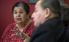 Sharon McIvor of the Human Rights Committee, left, speaks as Grand Chief Stewart Phillip looks on as they address a news conference in Vancouver, B.C. Monday, Jan. 12, 2015 regarding an investigation regarding the root causes of violence against Indigenous women in Canada. THE CANADIAN PRESS/Jonathan Hayward