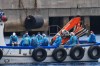 Passengers are disembarked from the hantavirus-stricken cruise ship MV Hondius at the port of Granadilla in Tenerife, Canary Islands, Spain, Sunday, May 10, 2026. (AP Photo/Manu Fernandez)