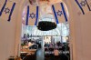 Israeli flags hang in the designated Israel 