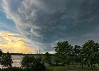 Storm clouds move across the sky as Environment Canada issued tornado warnings Thursday, July 13, 2023, in Montreal. THE CANADIAN PRESS/Christinne Muschi