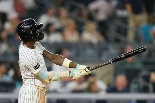 New York Yankees' Jazz Chisholm Jr. looks after his two-run home run during the seventh inning of a baseball game against the Toronto Blue Jays, Monday, May 18, 2026, in New York. (AP Photo/Seth Wenig)