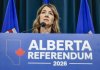 Alberta Premier Danielle Smith speaks during a news conference in Calgary, Alta., Friday, May 22, 2026.THE CANADIAN PRESS/Jeff McIntosh