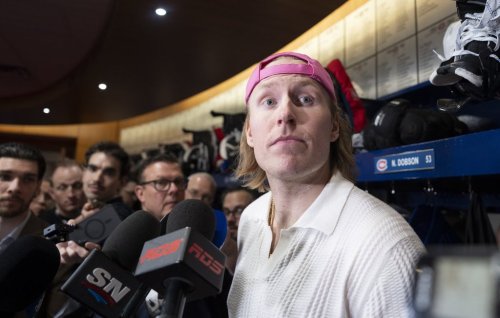 Montreal Canadiens Patrik Laine speaks to the media during their end of season news conference in Brossard, Que., on Monday, June 1, 2026. THE CANADIAN PRESS/Christinne Muschi