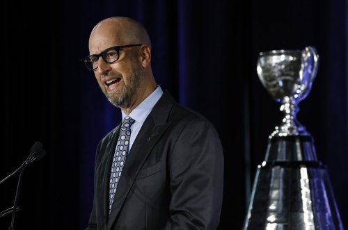 CFL commissioner Stewart Johnston addresses the media as he gives his 2025 CFL State of the League presentation in Winnipeg on Friday, Nov. 14, 2025. THE CANADIAN PRESS/John Woods