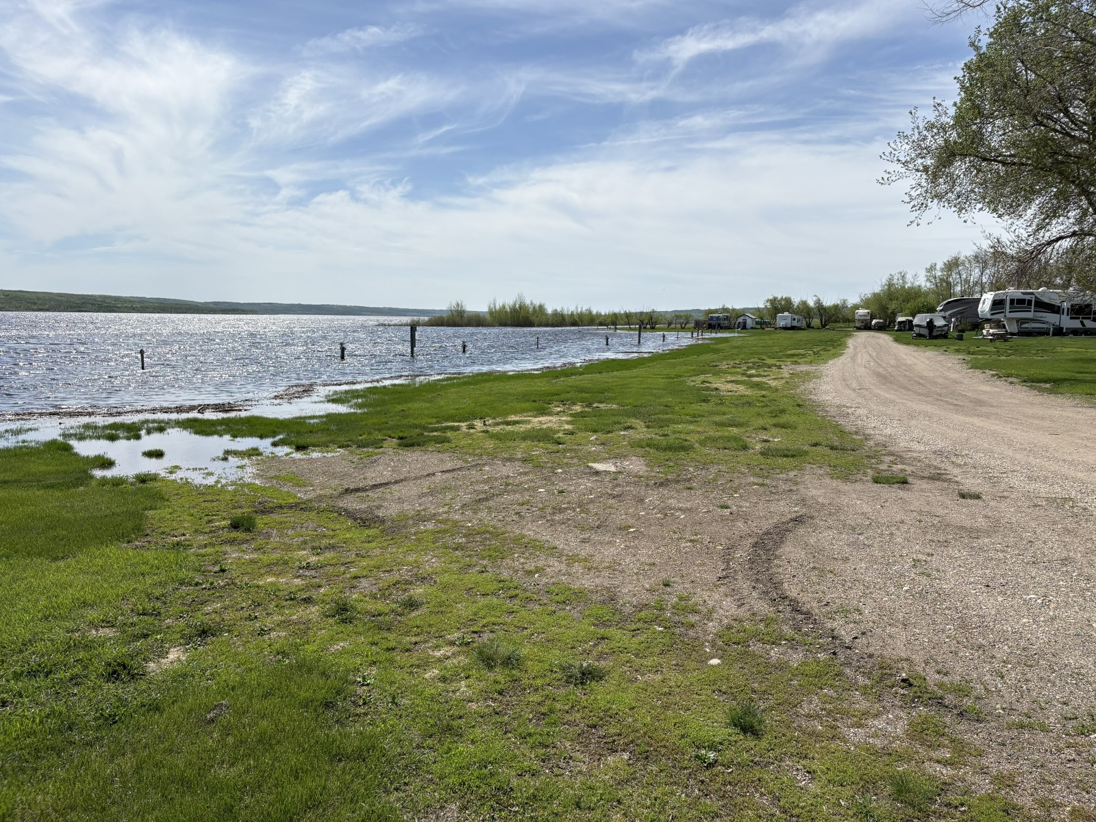 Campground partly flooded due to high water levels near dam