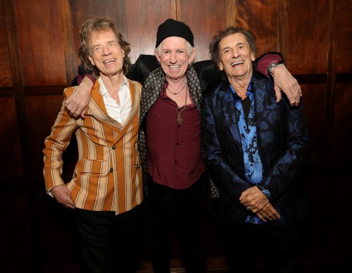 Rolling Stones' Mick Jagger, Keith Richards and Ronnie Wood pose in this undated handout photo. THE CANADIAN PRESS/Handout - Kevin Mazur (Mandatory Credit)