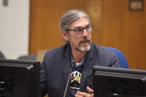 Brandon Coun. Kris Desjarlais (Ward 2) speaks at the June 1 council meeting. (Alex Lambert/The Brandon Sun)